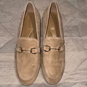 Talbots Beige Suede Loafers with Gold Accent